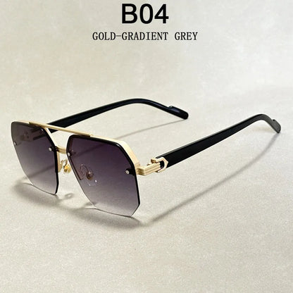 Semi-Rimless Sunglasses For Men Vacation Square Sunglasses Women Trendy Vintage Fashion Glasses Gafas De Sol Hombre Zonnebril