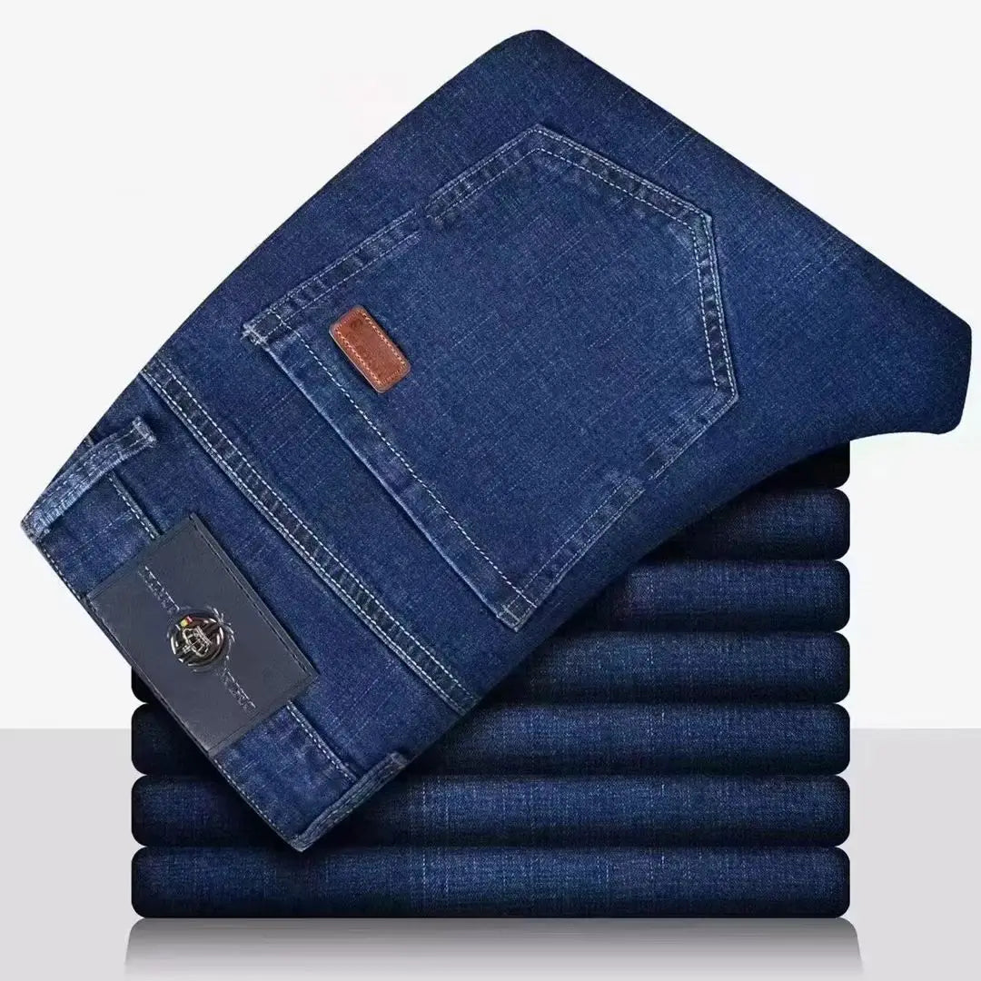New Men Light Luxury Stretch Slim Fit Pants Comfortable Soft Business Fashion Straight Casual Denim Trousers Male Brand Clothing
