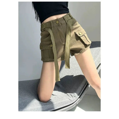 Women's High Waist Mini Skirt Y2K Denim Workwear Shorts Elastic Slimming Summer Hot Pants Trendy Plus Size Skirts for Ladies