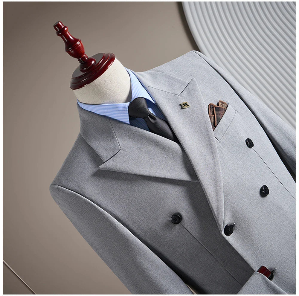 High-quality Groom Wedding Suit, Fashionable and Stylish Dress, Men's Business Double-Breasted Suit Set, Men's Three-Piece Set
