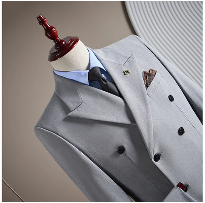 High-quality Groom Wedding Suit, Fashionable and Stylish Dress, Men's Business Double-Breasted Suit Set, Men's Three-Piece Set
