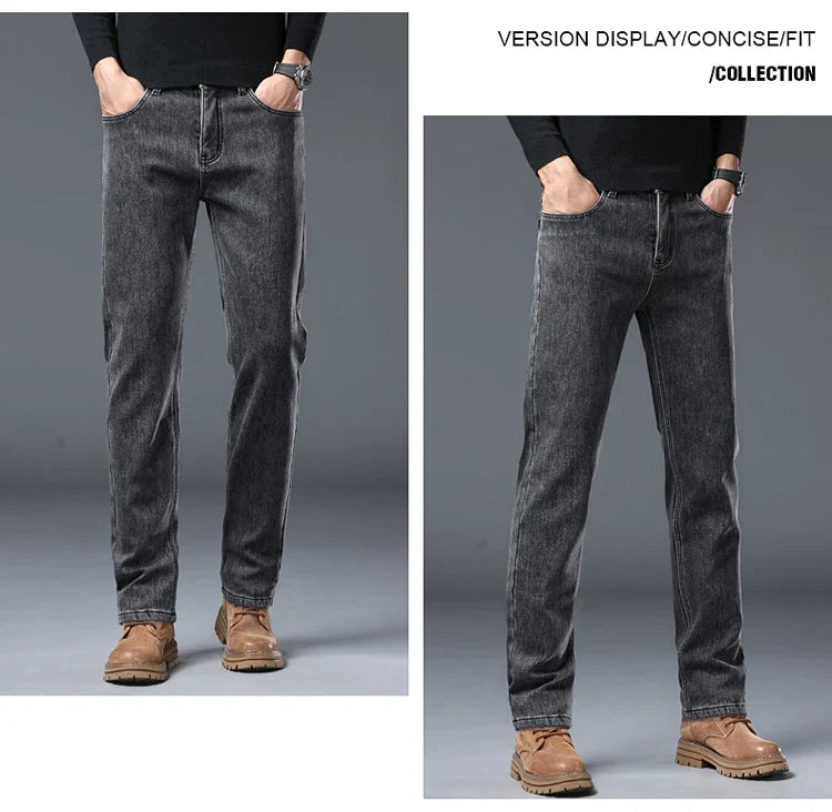 Winter Warm Jeans Men's Slim Straight Elastic Denim Pants Casual Male Clothing Fashion Plush Trousers New Hot Sale Fashion Jeans