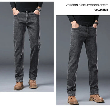 Winter Warm Jeans Men's Slim Straight Elastic Denim Pants Casual Male Clothing Fashion Plush Trousers New Hot Sale Fashion Jeans