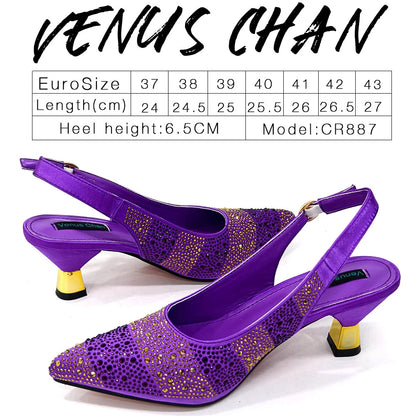 Venus Chan Fashionable Party Shoes and Bags Nigerian Women’s Party Suit Medium Heel Pointed Toe Women’s Shoes and Same Color Bag