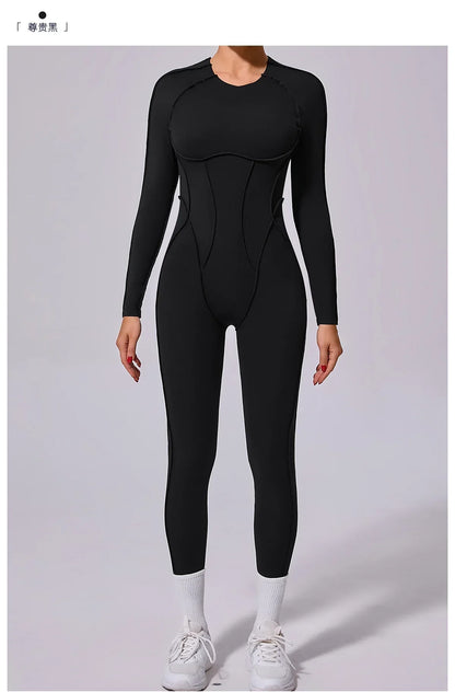 Women's High Elasticity Sports Bodysuit Kit Yoga Fitness Jumpsuit Open Back Hip-Lift Outdoors Gym Workout Sexy Fitness Outfit