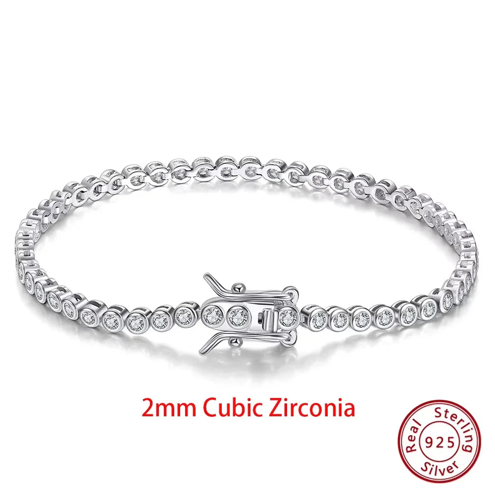Shiny Tennis Bracelet 925 Sterling Silver 1.5/2/3mm Clear Cubic Zirconia for Women Luxury Chain Bracelet Jewelry SB143