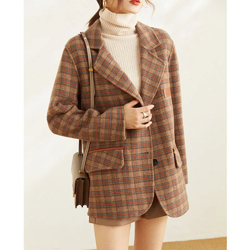 Plaid Suit Women's Jacket Autumn Winter 2025 New Fashion Long Sleeve Warm Blazer Female Coats Casual Office Ladies Overcoat Tops
