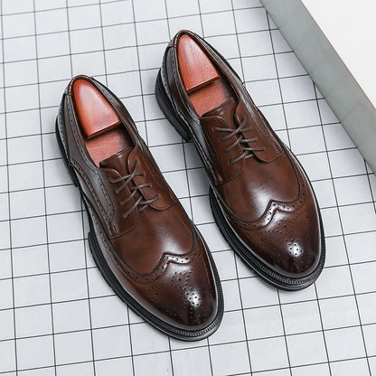 Men's Leather Brogue Oxford Dress Shoes Formal Business Handmade Classic 2026 Brown Black Chaussure Homme