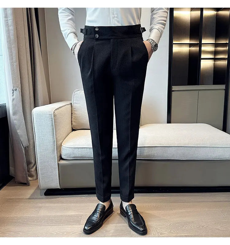 Fashion High Waist Men's Pants 2024 New Business Slim Fit Casual Suit Pants Male Spring Summer Formal Social Dress Pants