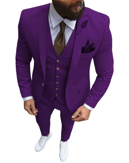 Khaki Men's Suits  Formal Business Notch Lapel Slim Fit Tuxedo Best Man Blazer For Wedding(Blazer+Vest+Pants)