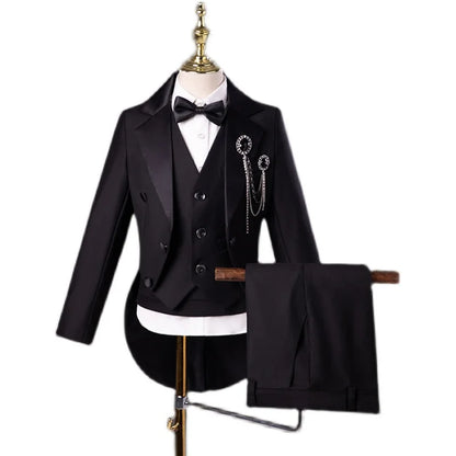 Flower Boys Black Piano Performance Tuxedo Dres Children Stage Violin Formal Suit Kids School Graduation Party Ceremony Costume