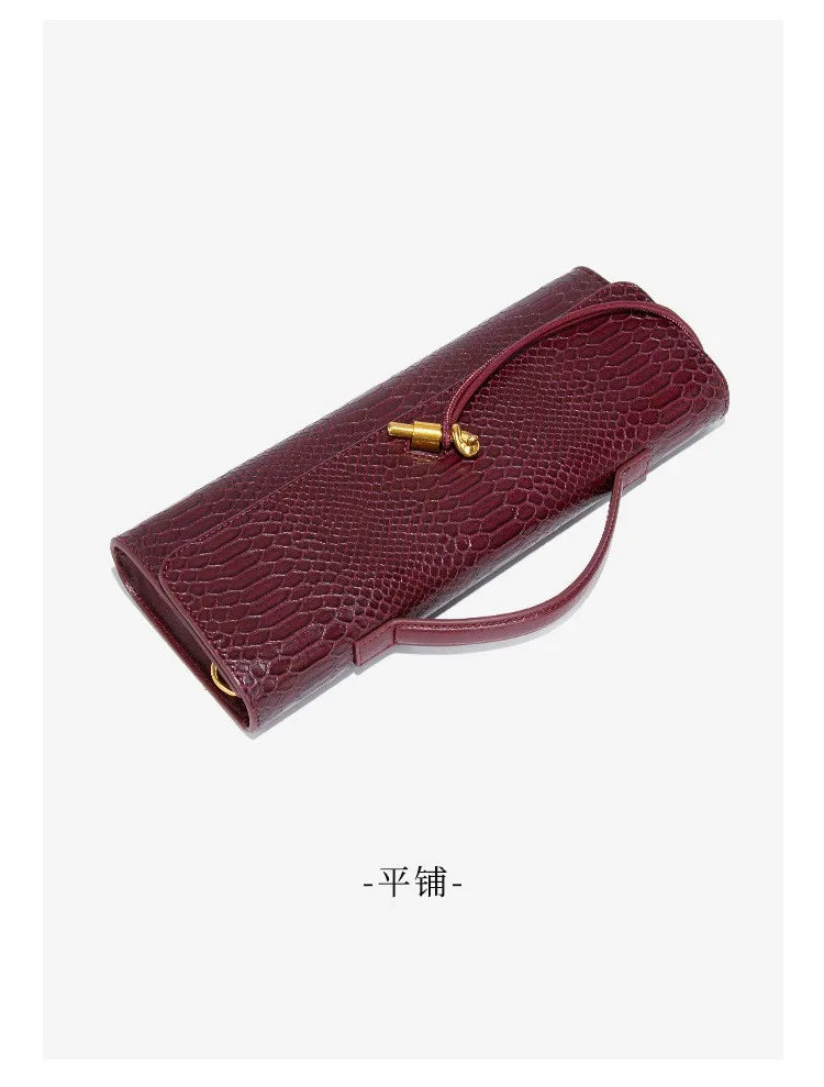 High-End Feeling Women's Trendy Crocodile Pattern Evening Bag Vintage Niche Single Shoulder Slant Cross Bag Motorcycle Equipment