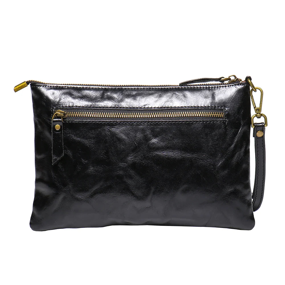 Timeless Vintage Leather Clutch Wallet - Luxurious Genuine Leather, Secure Zipper, Stylish Wristlet for Women