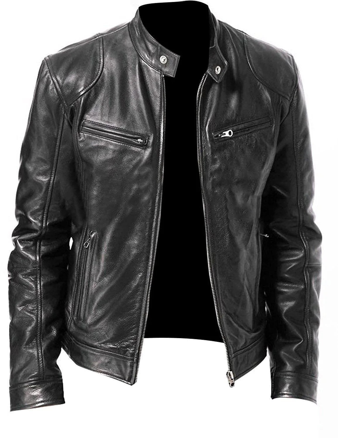 Motorcycle Equipment Men's Pu Leather Motorcycle Jacket Stand-up Collar Casual Leather Jacket Black Moto Racing Riding Jacket