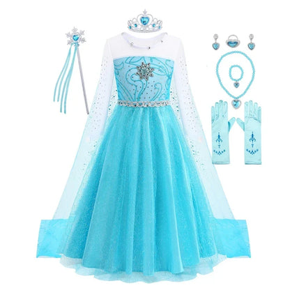 Elsa Dress for Girls 2-10 Yrs Birthday Role Anna Elsa Princess Dress for Kids Halloween Carnival Party Girls Costume