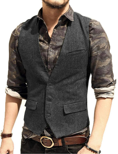 Black Men's Blazer Vest Euro Size Vintage Vests Man Single Breasted Outerwear Men's Suits Vest Spring Autumn Herringbone Vest