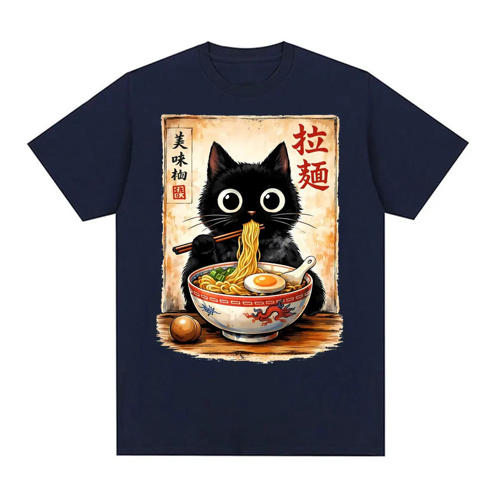 Kawaii Ramen Cat Retro Japanese N..Essential T-shirt Men Women Clothing Fashion Cotton T Shirt Oversized Short Sleeves Tee Shirt