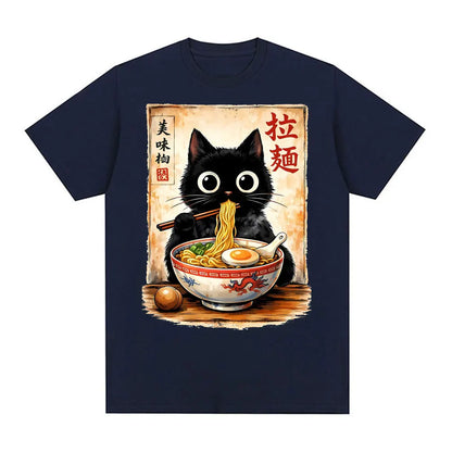 Kawaii Ramen Cat Retro Japanese N..Essential T-shirt Men Women Clothing Fashion Cotton T Shirt Oversized Short Sleeves Tee Shirt