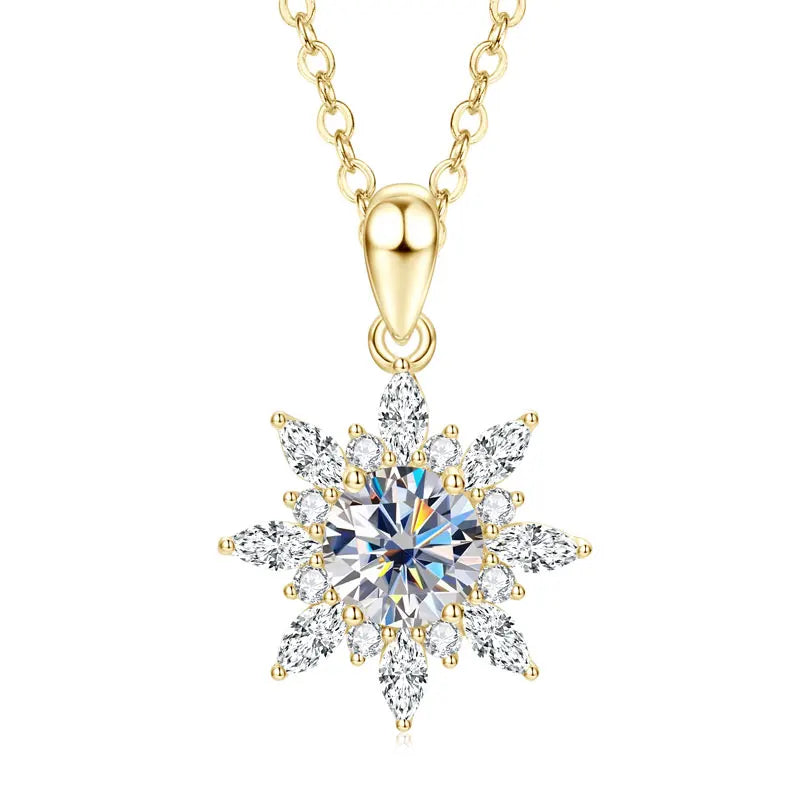 GRA Certified 6.5mm Round Moissanite Delicate Snowflake Pendant Necklace for Women 14K Gold Filled Fine Jewelry Gifts