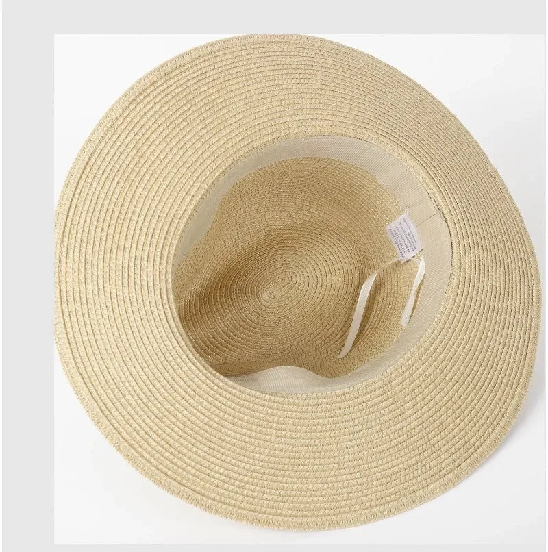 Unisex Panama Straw Hat Wide Brim Summer Beach Sun Protection Fedora Style - Sizes 55-57/58-60/61-64cm (Large/Plus)"