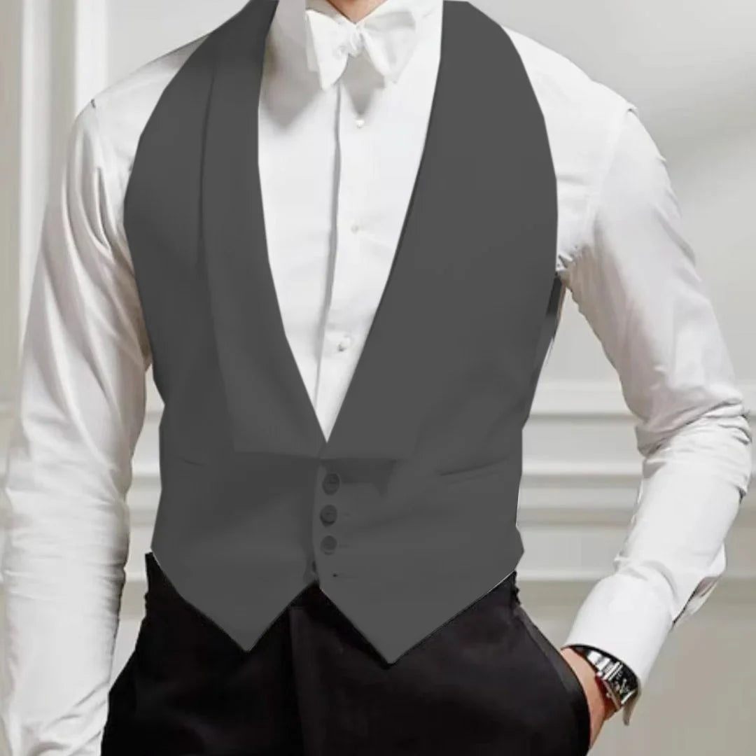 Men Vest White Single Button Solid With Lapel Waistcoat Suit For Wedding Birthday Banquet Party Business Work Men Suit Vest