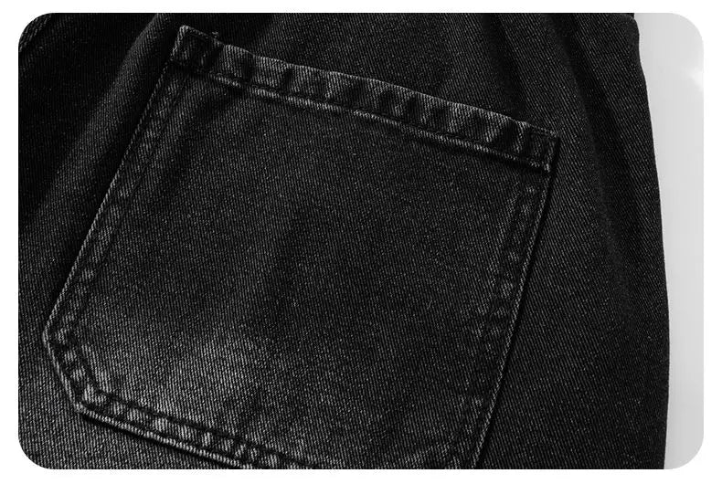 Fashion Streetwear Men's Denim Shorts Summer Loose Vintage Harajuku Splicing Hip-hop Cargo Moto Short Jeans Black Blue