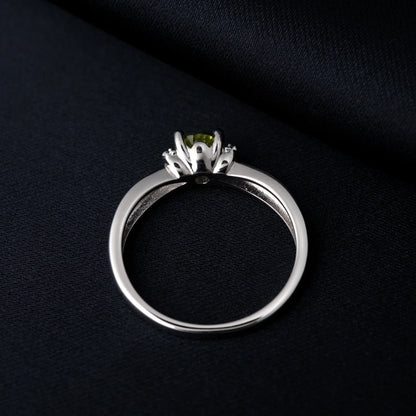 Round Genuine Natural Peridot 925 Sterling Silver Solitaire Ring for Woman Gemstone elegant Jewelry Valentine's day gift