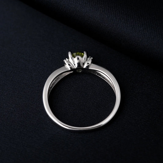 Round Genuine Natural Peridot 925 Sterling Silver Solitaire Ring for Woman Gemstone elegant Jewelry Valentine's day gift