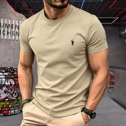 100% pure cotton high-quality brand round neck short sleeved men's 2026 summer fashion pony embroidery T-shirt casual sports top