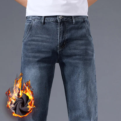 Men's loose straight leg jeans retro washed elastic casual pants suitable for all seasons versatile pants