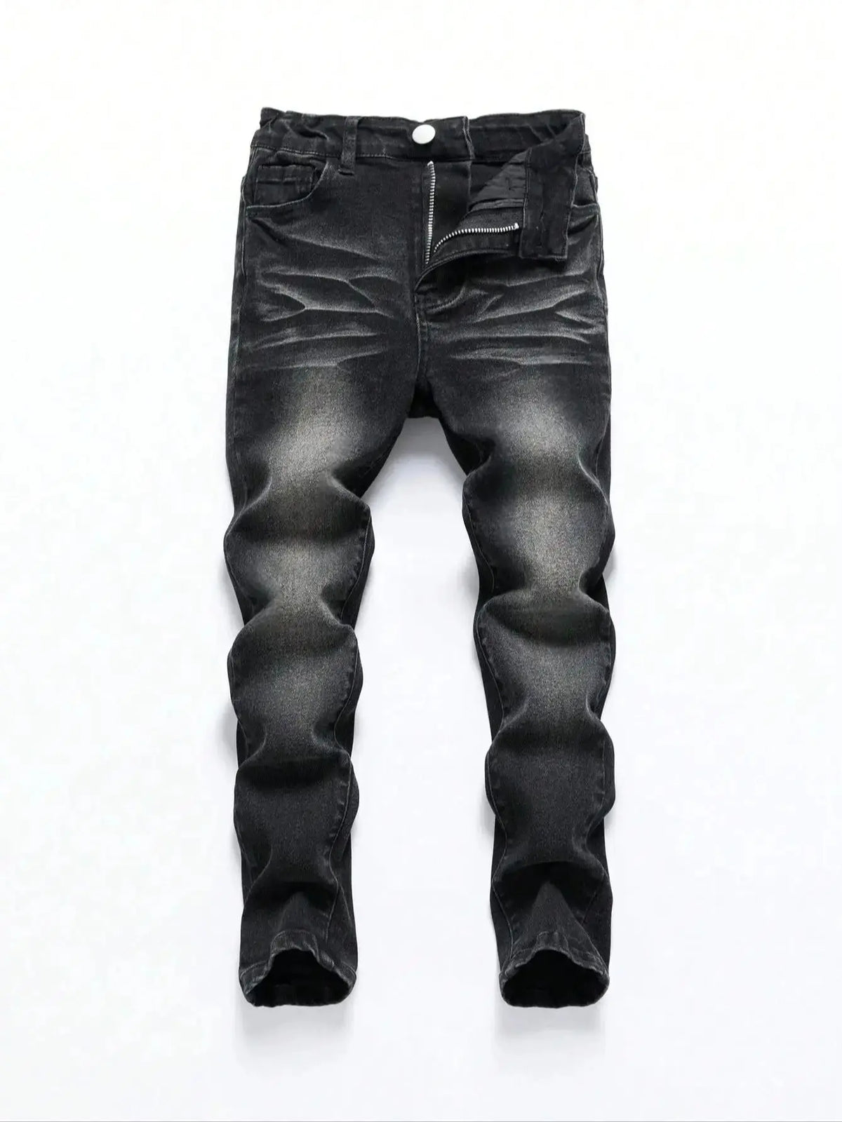 1-Piece Men's All-Season Snowflake Washed Fashion Jeans, Stretchy Slim-Fit Light Gray and Dark Black Casual Denim Pants, Minimalist Fashion, Suitable for Everyday Wear