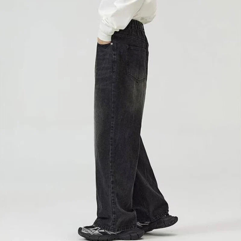 Male Classic America Hip Hop Rap Jeans Wide Leg Youth Popular Jeans Men Straight Leg Retro Loose Trousers Oversized Denim Pants