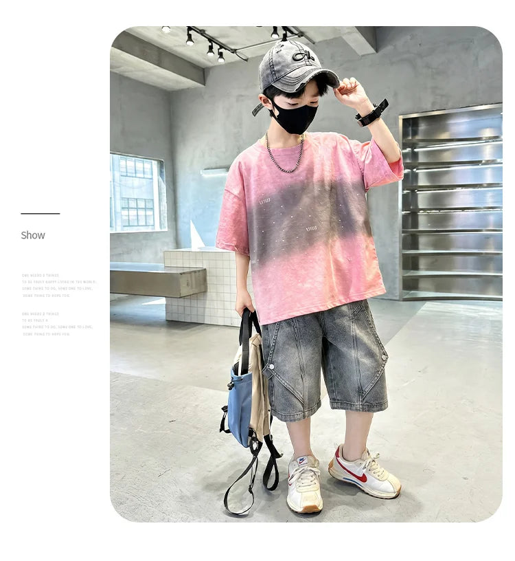 Luxury Children Fashion Summer Set for Boy Cotton Outfit Suit T-shirt Shorts Clothing Kids Street Top And Bottom 2 Pieces Suit