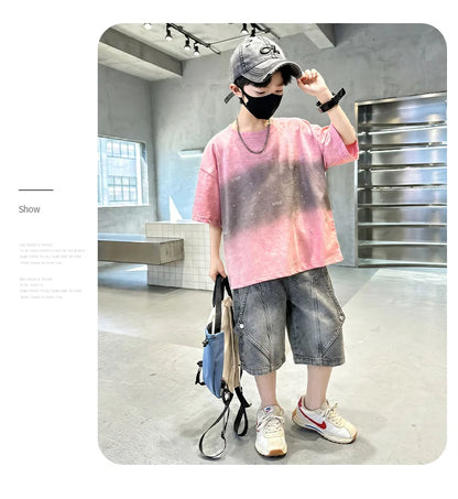 Luxury Children Fashion Summer Set for Boy Cotton Outfit Suit T-shirt Shorts Clothing Kids Street Top And Bottom 2 Pieces Suit
