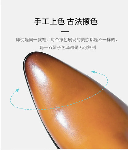 Top Layer Cowhide Shoes Men's Shoes Genuine Leather Business Dress Shoes Men British Pointed Toe Formal Slip-On Shoes