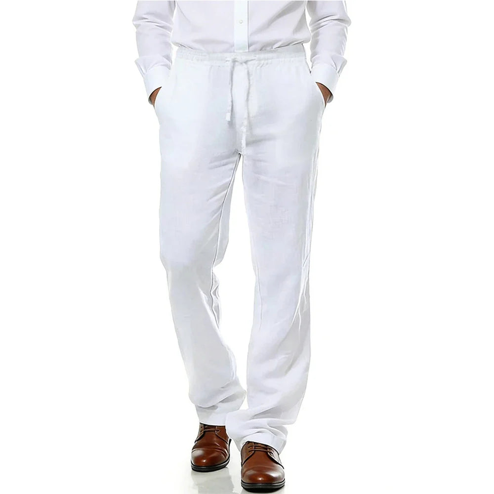 Men's Cotton Linen Suit Pants Casual Business Texture Cozy Trousers Straight Leg Old Money Man Vintage Lightweight Dress Pants