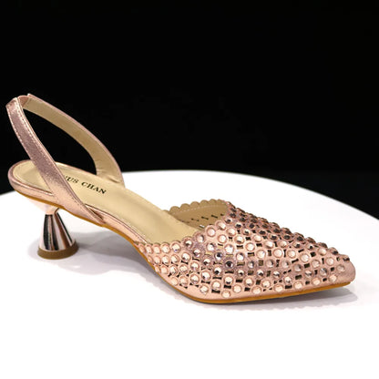 2023 New INS High-Heeled Pointed Toe Wedding Shoes Colorful Full Diamond Design Shoe and Bag Set for Nigeria Party