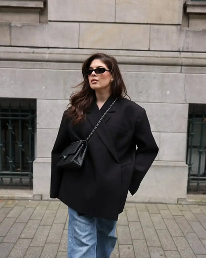 Chic Oversized Lapel Double Breasted Ruched Blazer Women 2026 Spring Khaki Elegant Puff Sleeve Casual Soft Daily Wear Outerwear