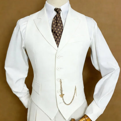 Men Vest White With Lapel Single Breasted Solid Waistcoat For Wedding Banquet Business Work Office Casual Daily Men Suit Vest