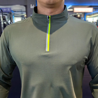 Stand-up Collar Sports Long-sleeved Men Autumn Outdoor Running Gym Fitness Training Clothes Elastic Quick-drying Breathable Top