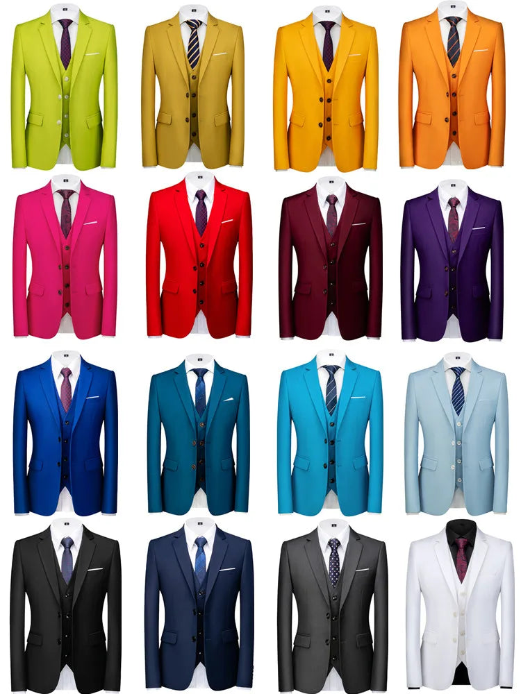 16 Colors ( Jacket + Vest + Pants ) Men's High Quality Formal Business Slim Fit Mens Suit Best Groom Wedding Tuxedos 3 piece Set