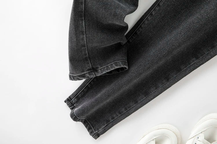 Plus Size Women Jeans Autumn Dark Blue 175cm Tall Stretchy and Loose Washing Straight 6XL 100Kgs Curve Lady Thin Lady Denim Pant