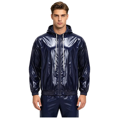 Mens Waterproof Hooded Raincoat Long Sleeve Front Zipper Rain Jacket Windbreaker with Drawstring Hood for Hiking Fishing Biking