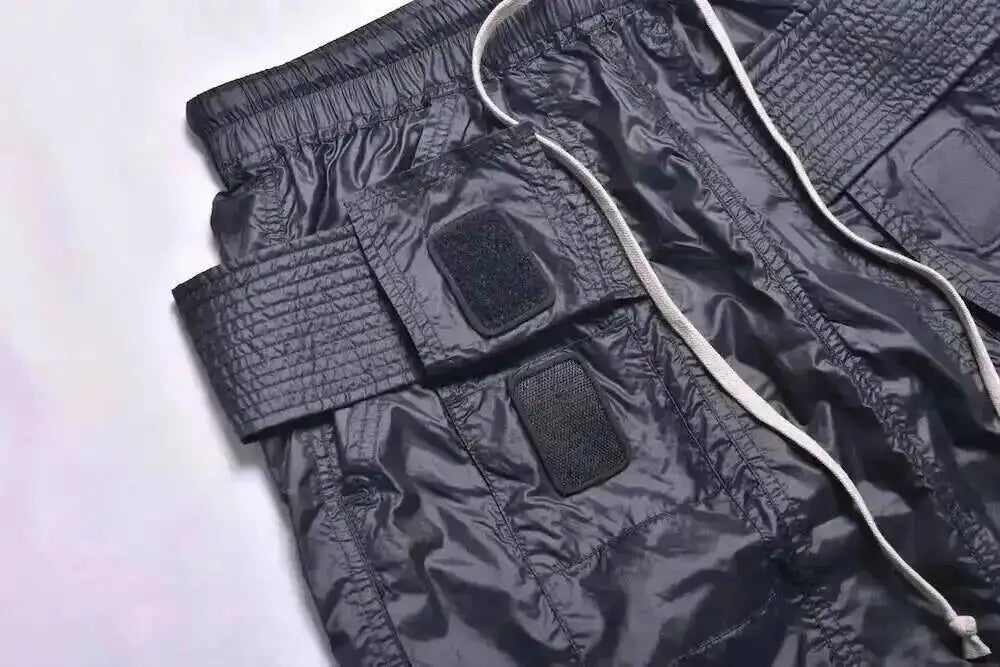 Dark Style Double Ring Fharem Knee Legnth Pants Summer High Street Fashion Drawstring Loose Fit Black Men 's Shorts 12C1243