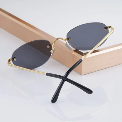 CLEO Small Oval Rimless Women's Sunglasses Alloy Men High Quality Fashion Design UV400 Handmade High Street Eyeglasses Wtih Case