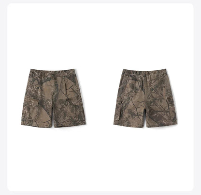 2026 Summer New Distressed Camouflage Shorts Men Loose Baggy Cargo Pants 270gsm Cotton Washed Frayed Hem Tactical Shorts