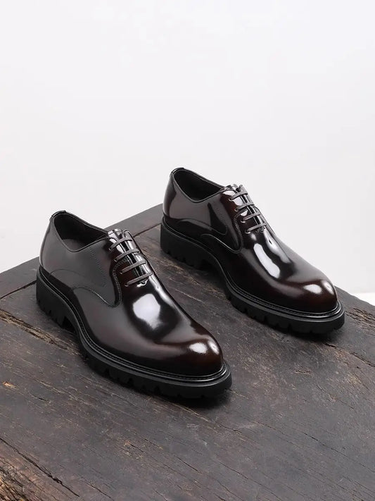 British Style Trendy Formal Business Young Commuter Shiny Oxford Groom Wedding Thick Sole Height Increasing Casual Leather Shoes