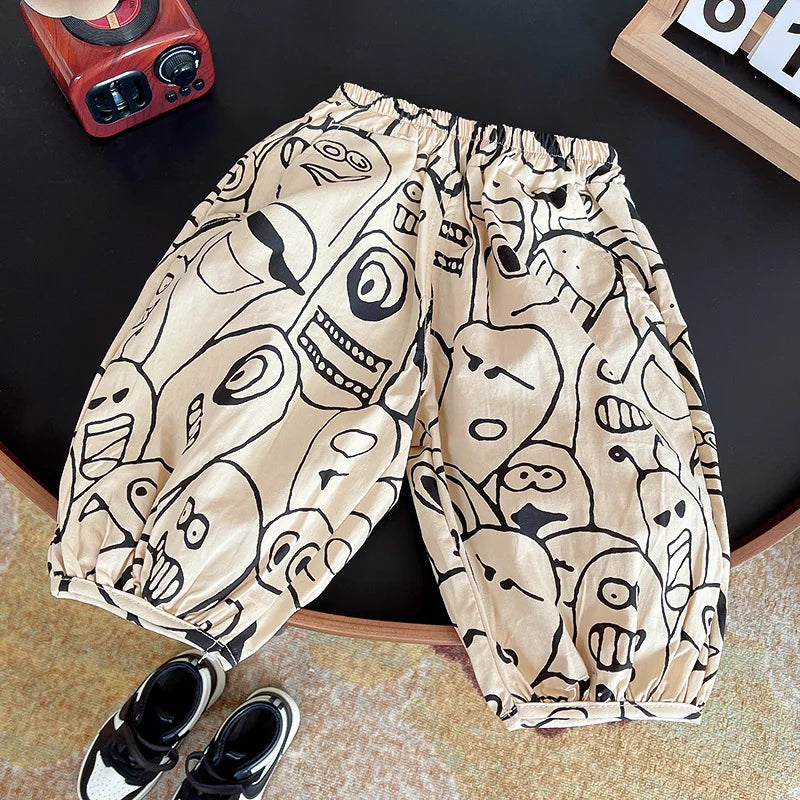 Summer Baby Boy Cartoon Graffiti Clothes Sets Children Fashion Sleeveless Top Shorts 2Pcs/Set Toddler Casual Suits Kids Clothing