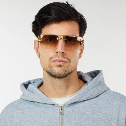 Wood Grain Sunglasses Women Trendy 2024 Rimless Sunglasses Men Vintage Designer Fashion Glasses Lentes De Sol Mujer Zonnebril