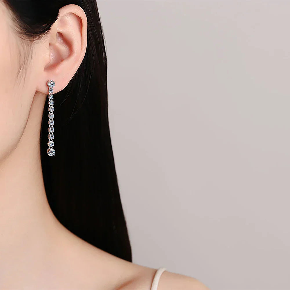 Long Tassels Moissanite Drop Earrings 925 Sterling Silver 18k Gold Sparkling Full Diamond Tennis Stud Earring For Womem Party